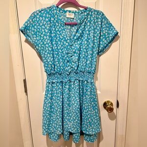 Blue and white floral knee length dress